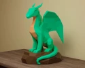 Papercraft Dragon on a rock, DIY paper craft dragon template, 3D papercraft dragon PDF pattern, low poly paper model sculpture dragon kit