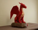 Papercraft Dragon on a rock, DIY paper craft dragon template, 3D papercraft dragon PDF pattern, low poly paper model sculpture dragon kit