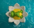 Frog on lotus, Flower, DIY, Papercraft, pdf, Low Poly, 3D model, Craft, maker, Cute, Kawai, Moon Studio, Desk Decor