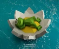 Frog on lotus, Flower, DIY, Papercraft, pdf, Low Poly, 3D model, Craft, maker, Cute, Kawai, Moon Studio, Desk Decor