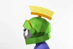 Martian Alien Mask in cartoon style PDF Template, Paper Mask Low Poly