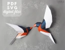 3D Birds papercraft PDF and SVG templates, DIY bedroom art, Valentine's day gift.