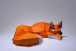 Fox Sleep Paper Craft, paper model, 3d paper craft, paper sculpture PDF template, low poly animals papercraft, home decor pepakura kit