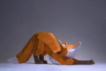 Fox Stretching Paper Craft, Digital Template, Origami, PDF Download DIY, Low Poly, Trophy, Sculpture, Fox Stretching Model