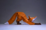 Fox Stretching Paper Craft, Digital Template, Origami, PDF Download DIY, Low Poly, Trophy, Sculpture, Fox Stretching Model