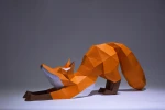 Fox Stretching Paper Craft, Digital Template, Origami, PDF Download DIY, Low Poly, Trophy, Sculpture, Fox Stretching Model