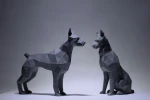 Doberman Stand & Sit Papercraft, Dog low poly, papercraft, papercraft 3d, PDF, gift, low poly papercraft, papercraft pdf, diy papercraft