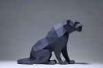 Black Panther Sit Paper Craft, Digital Template, Origami, PDF Download DIY, Low Poly, Trophy, Sculpture, Model