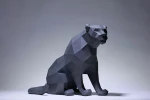 Black Panther Sit Paper Craft, Digital Template, Origami, PDF Download DIY, Low Poly, Trophy, Sculpture, Model