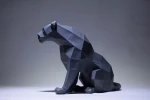 Black Panther Sit Paper Craft, Digital Template, Origami, PDF Download DIY, Low Poly, Trophy, Sculpture, Model