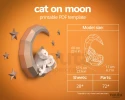 Cat on Moon 3D Wall Decor Low poly Papercraft, DIY, PDF