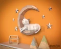 Cat on Moon 3D Wall Decor Low poly Papercraft, DIY, PDF