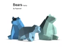 Seated Bear Family 3D Decor Low poly Papercraft, DIY, PDF