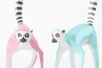 Lemur Polygonal Sculpture, Low Poly Animal. PDF Template