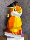 Owl on Books Papercraft Template - Low Poly, Pepakura PDF, DIY Handmade, Home Decoration, Creative Gifts
