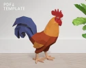Rooster 3D Decor Low poly Papercraft, DIY, PDF