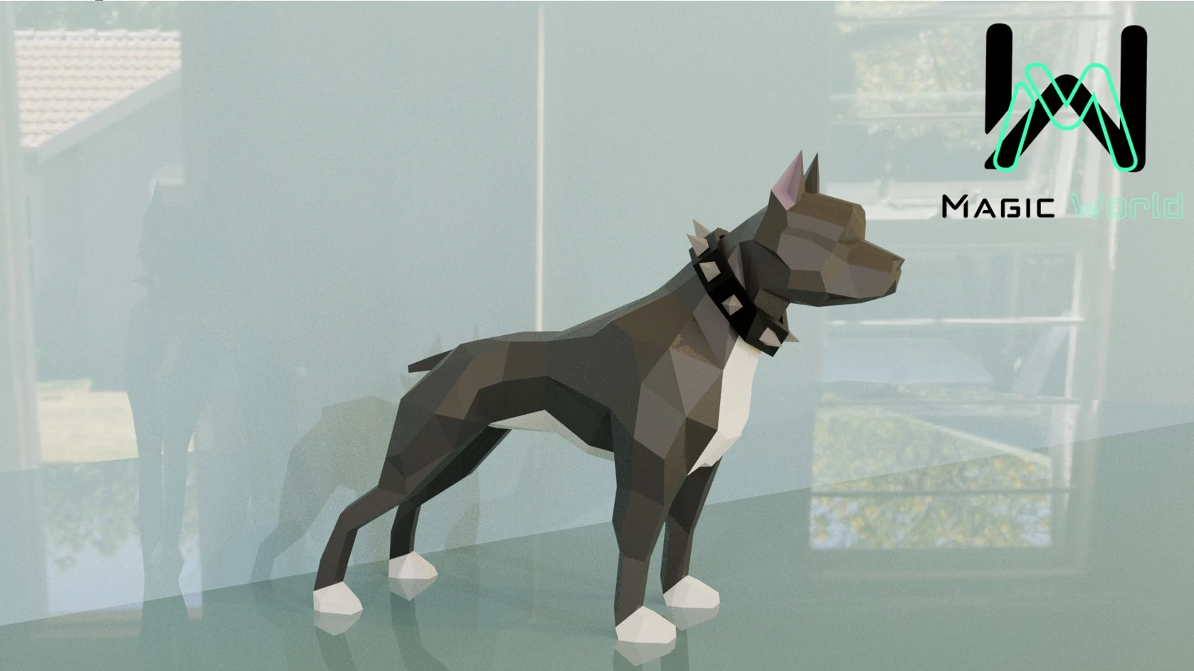 Guard Pitbull, Pitbull Guardián Low Poly, Papercraft, PDF template, Paper model, Sculpture, 3D puzzle, Polygonal model, Lowpoly