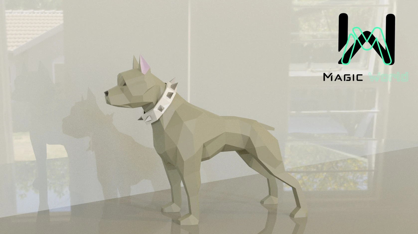 Guard Pitbull, Pitbull Guardián Low Poly, Papercraft, PDF template, Paper model, Sculpture, 3D puzzle, Polygonal model, Lowpoly