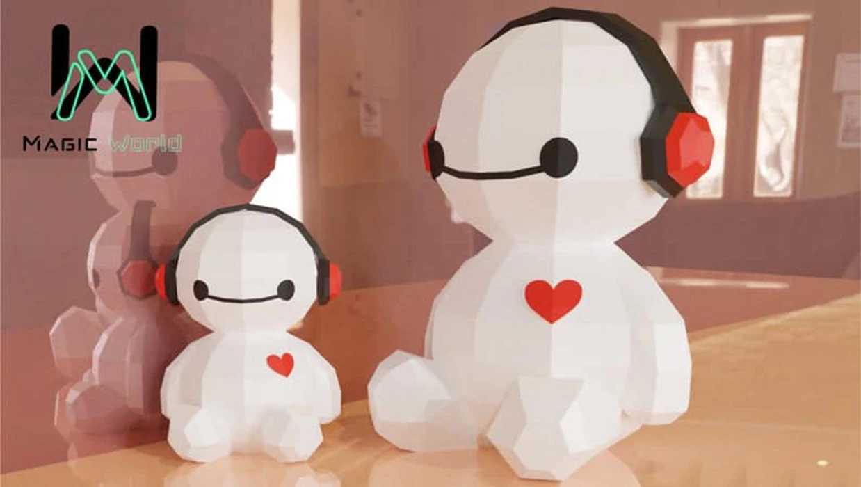 Baymax with Headphones Low Poly, Papercraft, PDF template, Paper model, Sculpture, 3D puzzle, Polygonal model, Lowpoly