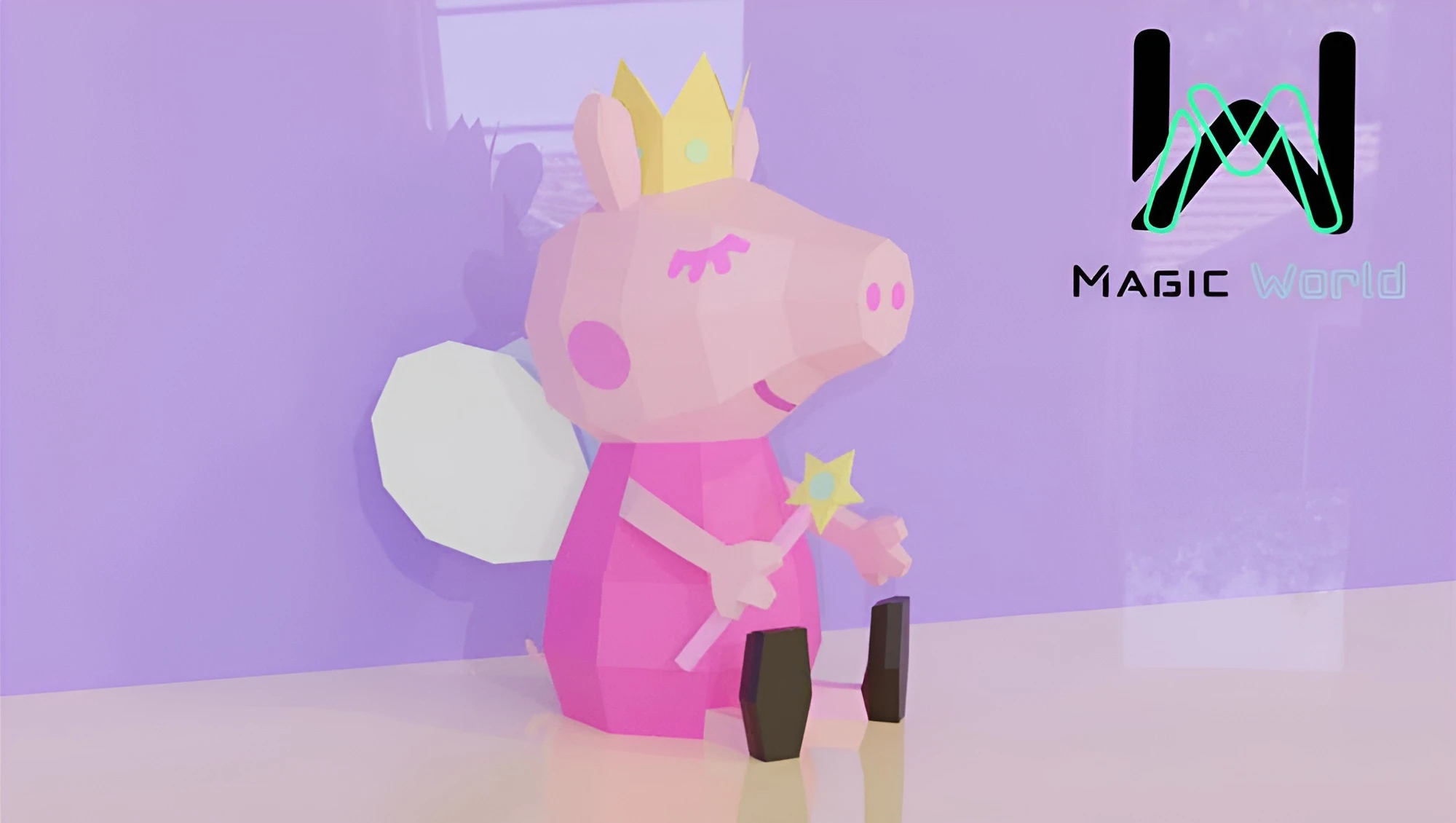 Pepa Pig Hada Low Poly, Papercraft, PDF template, Paper model, Sculpture, 3D puzzle, Polygonal model, Lowpoly