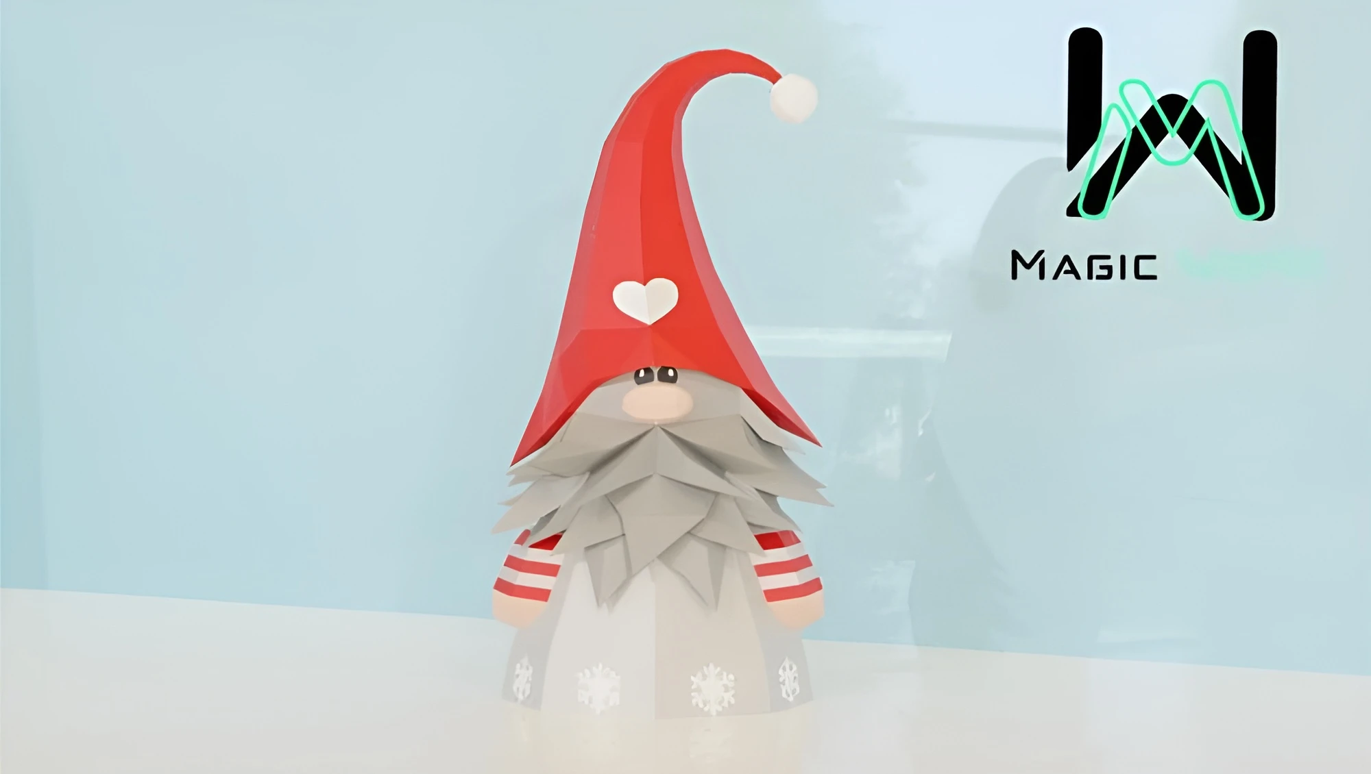 Gnome Christmas Low Poly, Papercraft, PDF template, Paper model, Sculpture, 3D puzzle, Polygonal model, Lowpoly