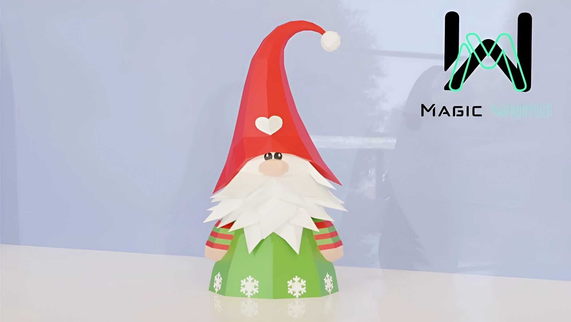 Gnome Christmas Low Poly, Papercraft, PDF template, Paper model, Sculpture, 3D puzzle, Polygonal model, Lowpoly