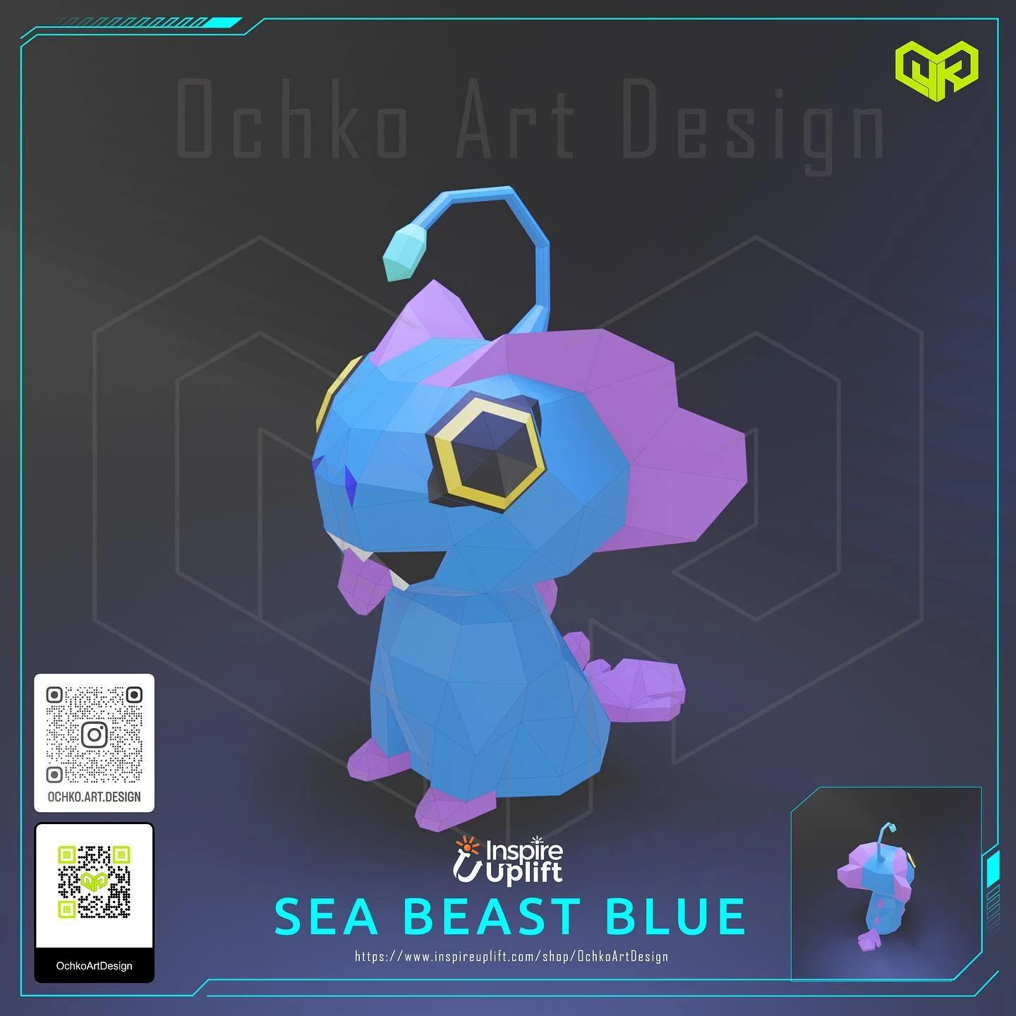 The Sea Beast Blue - Sea Beast Swing Blue Low poly Papercraft | OchkoArtDesign