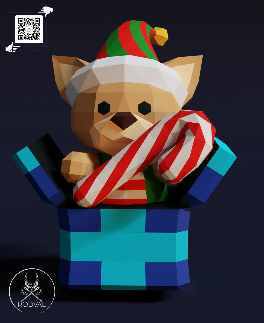 ELF TEDDY BOX, bear, Papercraft, Template, DIY, Paper, Low Poly, Holiday, 3D Model, Pdf Low Poply, december, merry, Xmas, Santa