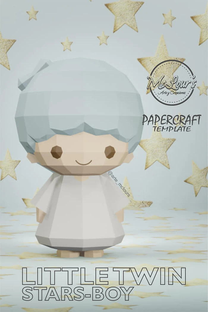 Little Twin Stars-Boy/ DiY Craft/ Template PDF/ Low Poly/ Papercraft/ 3D Doll/ Origami/ Home decor