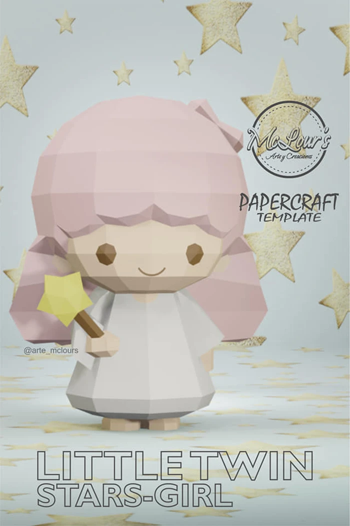 Little Twin Stars-Girl/ DiY Craft/ Template PDF/ Low Poly/ Papercraft/ 3D Doll/ Origami/ Home decor