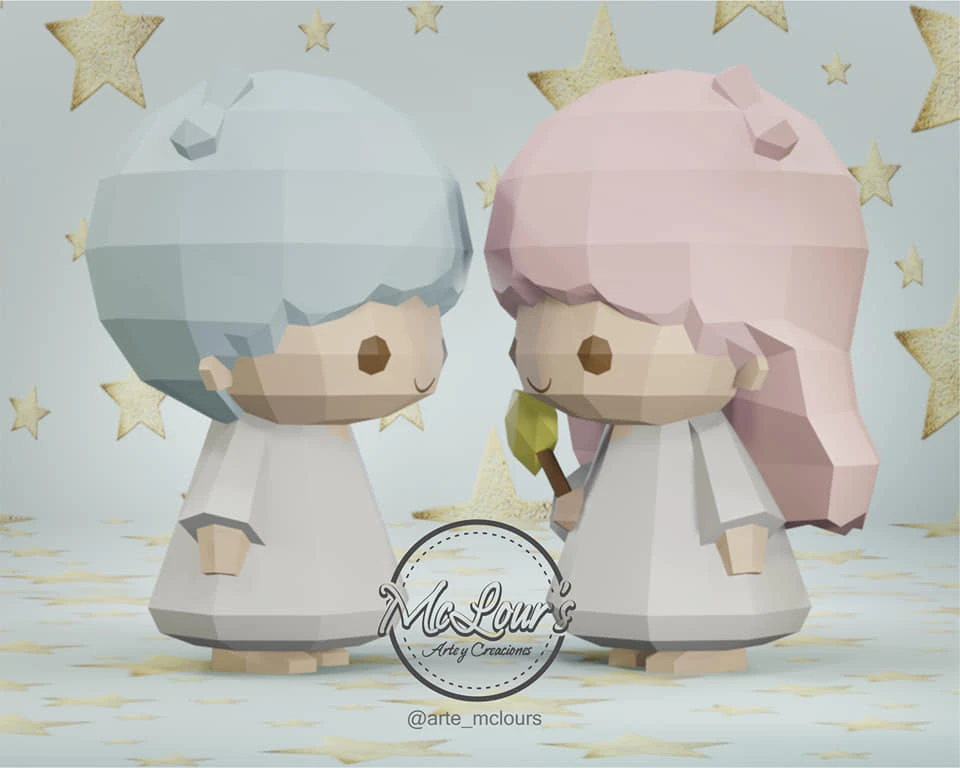 Little Twin Stars-Girl/ DiY Craft/ Template PDF/ Low Poly/ Papercraft/ 3D Doll/ Origami/ Home decor