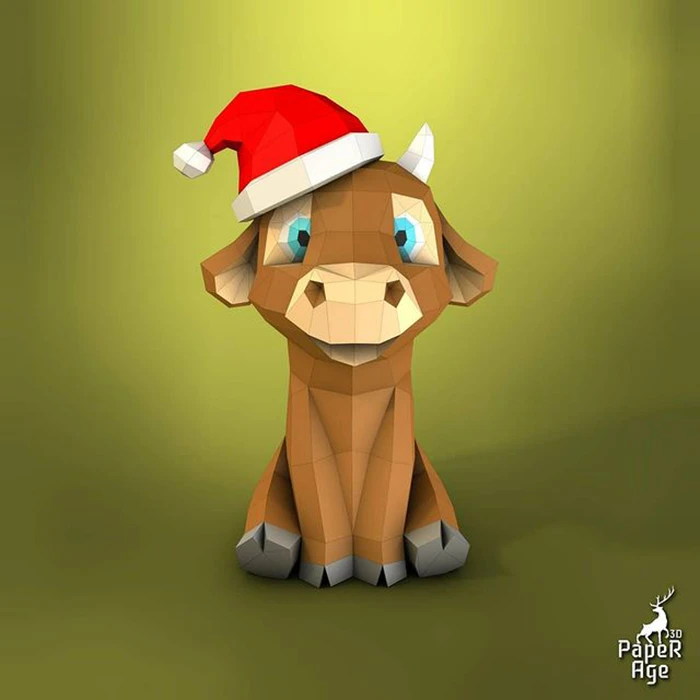 Little Bull, Christmas Hat, Papercraft, Pepakura, Lowpoly, Low Polygon, 3D Papercraft, handmade, Paper Sculptures, DIY origami