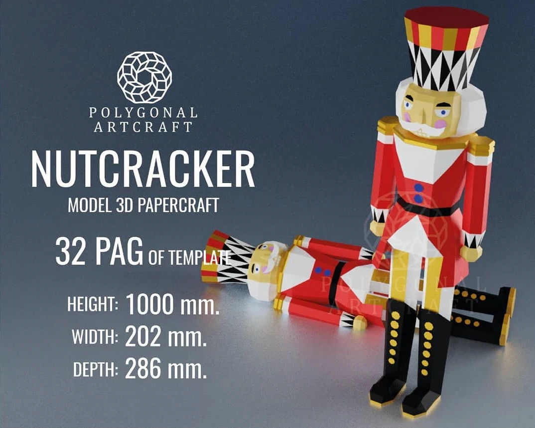 NUTCRACKER Papercraft 3d lowpoly PDF Template Decoration Christmas