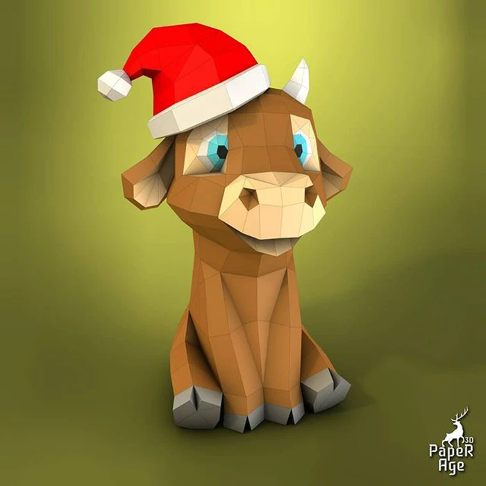 Little Bull, Christmas Hat, Papercraft, Pepakura, Lowpoly, Low Polygon, 3D Papercraft, handmade, Paper Sculptures, DIY origami