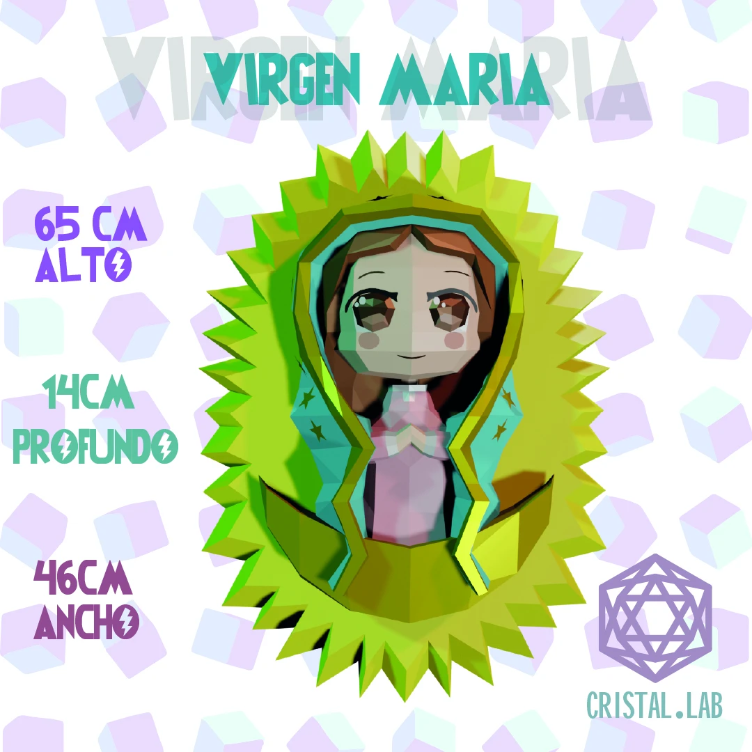 Virgen Maria Low Poly Papercraft 3D Plantillas PDF Cristal.Lab