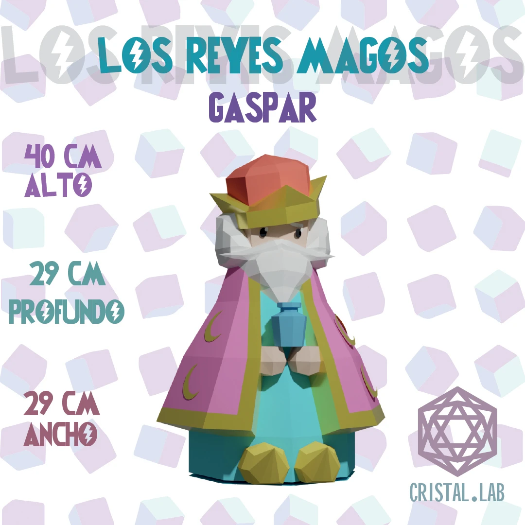 Los Reyes Magos Gaspar Low Poly Papercraft 3D Plantillas PDF Cristal.Lab