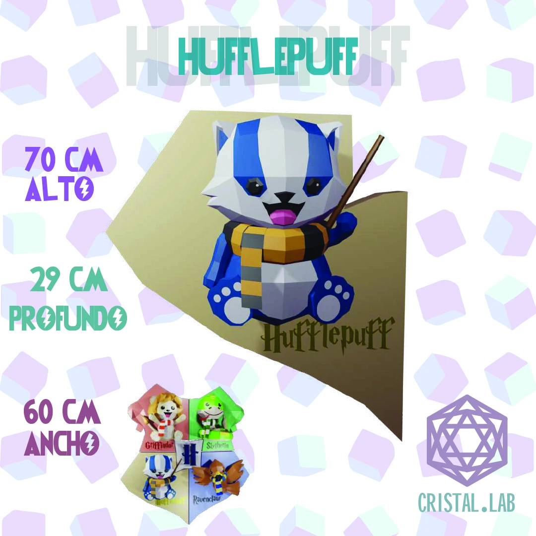 Harry Potter Badger Hufflepuff Low Poly Papercraft 3D Plantillas PDF Cristal.Lab