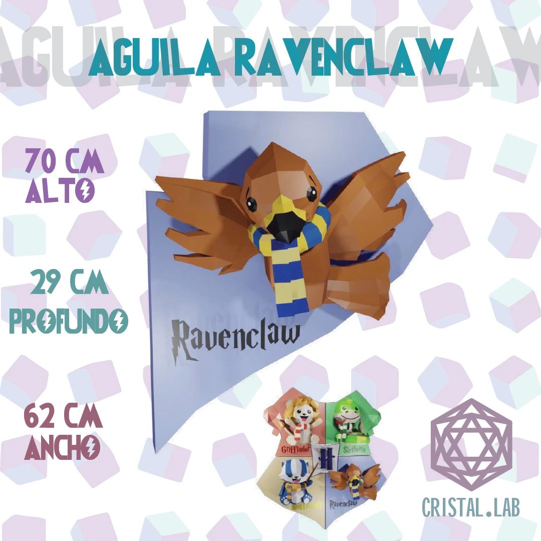 Harry Potter Eagle Ravenclaw Low Poly Papercraft 3D Plantillas PDF Cristal.Lab