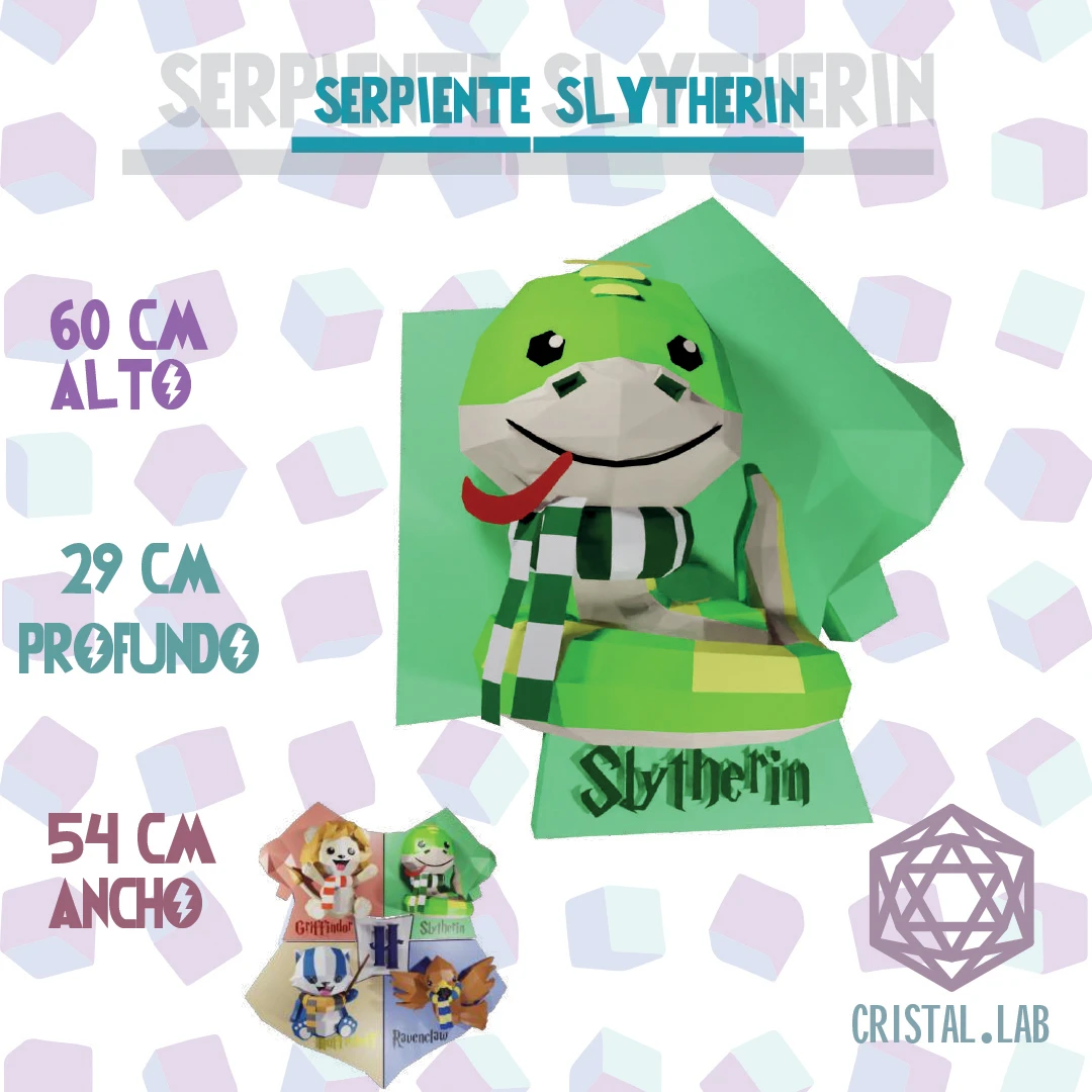 Harry Potter Serpent Slytherin Low Poly Papercraft 3D Plantillas PDF Cristal.Lab