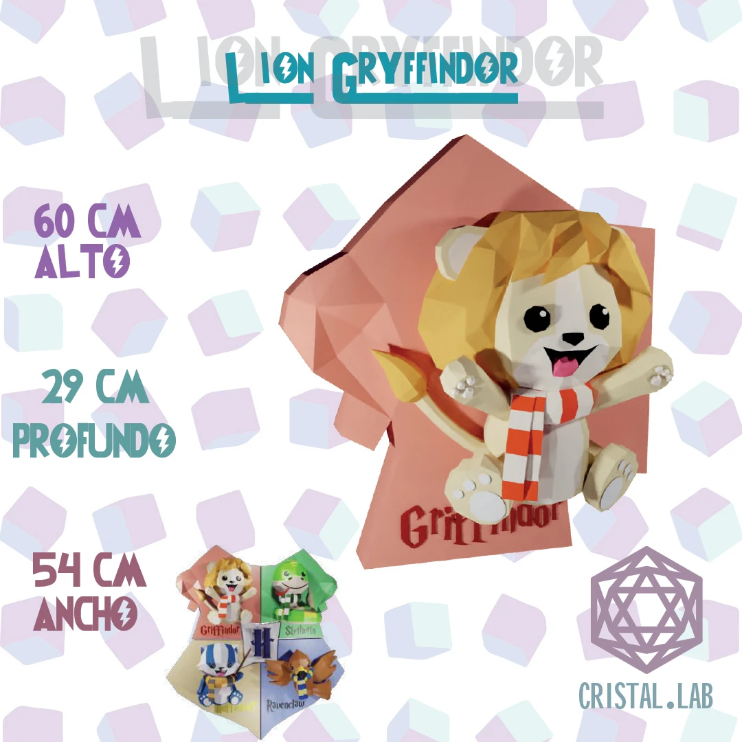 Harry Potter Lion Gryffindor Low Poly Papercraft 3D Plantillas PDF Cristal.Lab