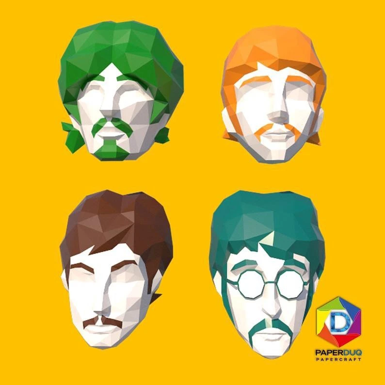 The Beatles, PDF Template, Low Poly, Paper Sculpture, DIY, Pepakura Pattern, Handmade, Papercraft, Lowpoly, Lowpoly Papercraft
