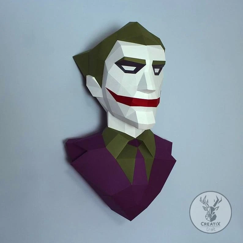 Joker for Creative Crafts & Decor, PDF Template, Paper Sculpture, DIY, Pepakura Pattern, Handmade, Papercraft, Lowpoly, Lowpoly Papercraft, BUMAGID