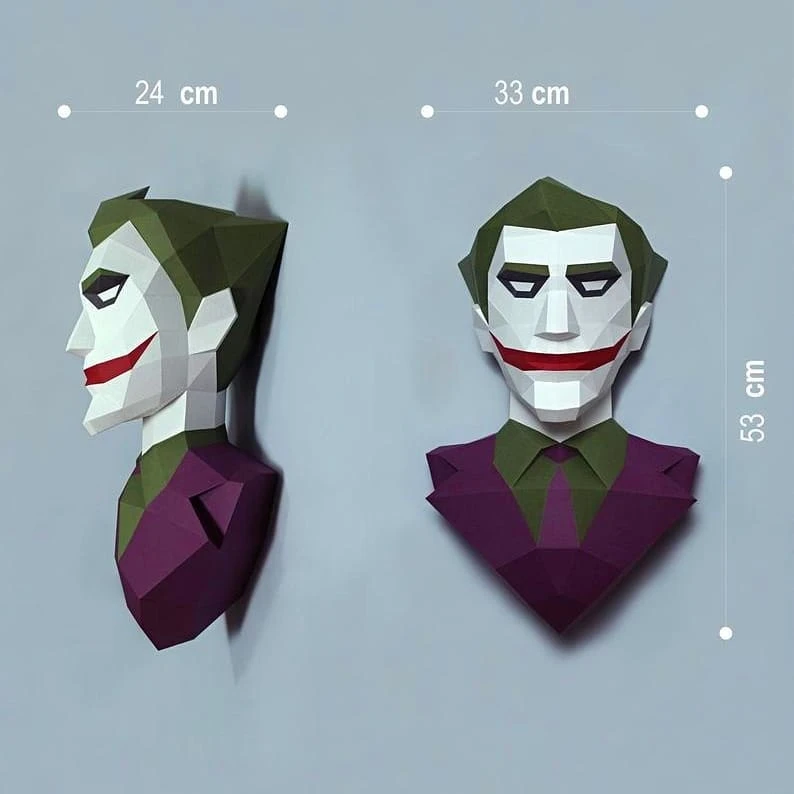 Joker for Creative Crafts & Decor, PDF Template, Paper Sculpture, DIY, Pepakura Pattern, Handmade, Papercraft, Lowpoly, Lowpoly Papercraft, BUMAGID