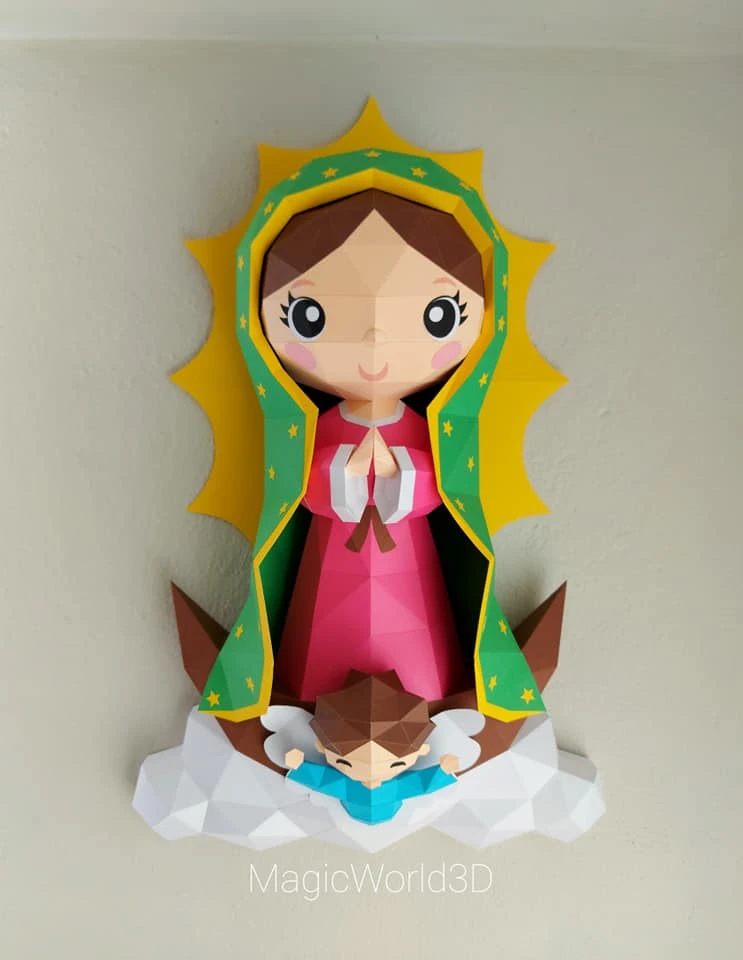 Cute Guadalupe Low Poly, Papercraft, PDF template, Paper model, Sculpture, 3D puzzle, Polygonal model, Lowpoly