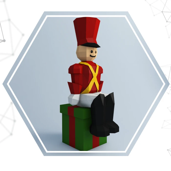 Sitting Nutcracker Soldier, Soldado Cascanueces Sentado PDF Template, DIY 3d Model, FanArt, Paper Sculpture, Low Poly, Pepakura, Craft, Manualidad, Paper Art