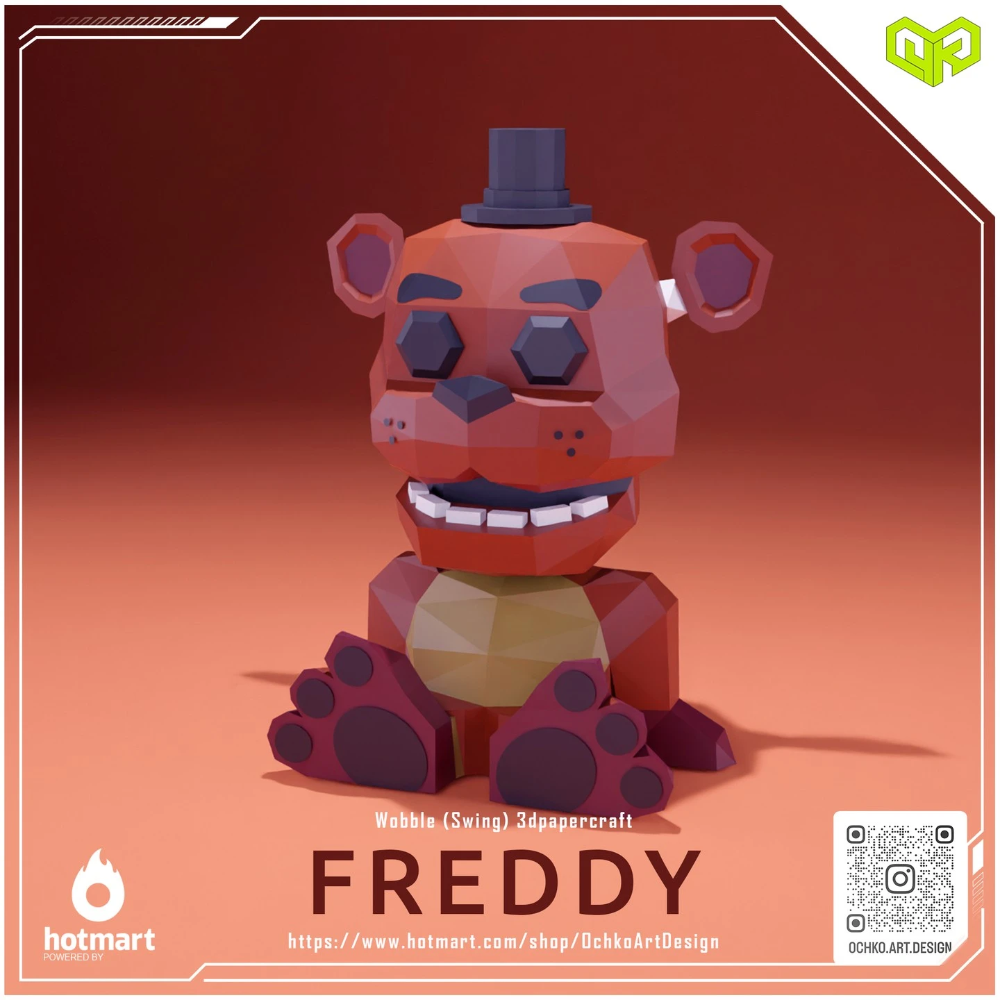 Halloween Wobble Freddy - Five Nights at Freddy's Low poly Papercraft | OchkoArtDesign