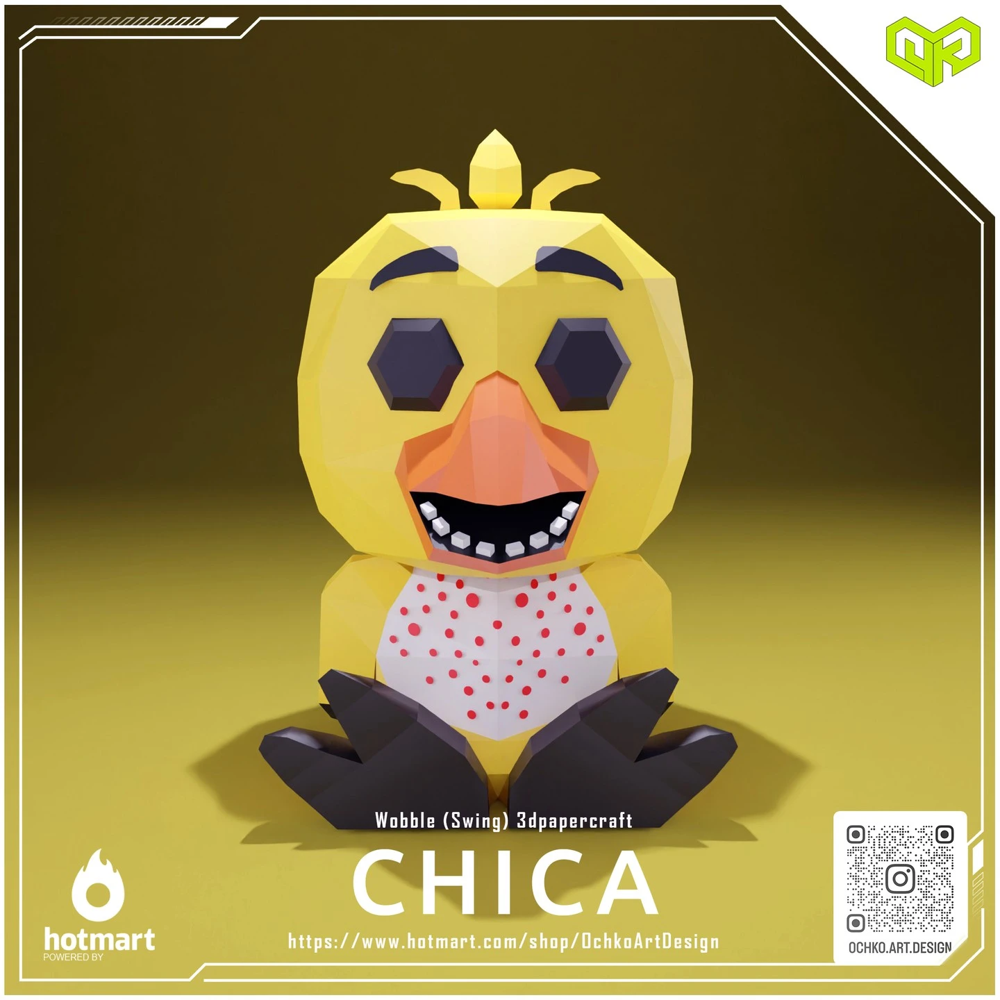 Halloween Wobble Chica - Five Nights at Freddy's Low poly Papercraft | OchkoArtDesign