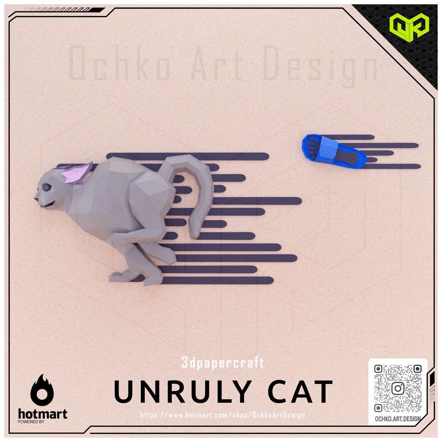 Unruly Cat Low poly Papercraft | OchkoArtDesign