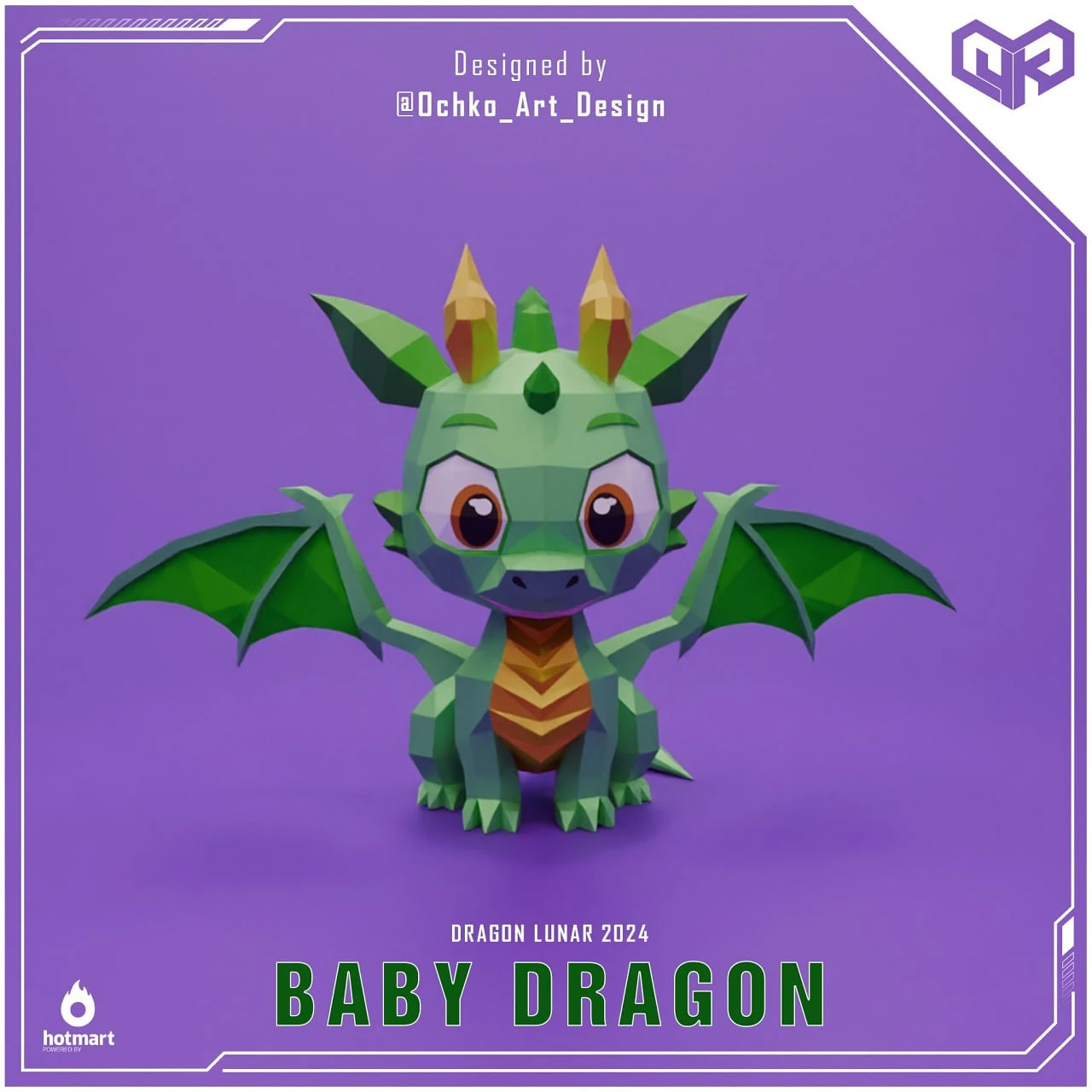 Baby Dragon - Dragon Lunar Low poly Papercraft | OchkoArtDesign