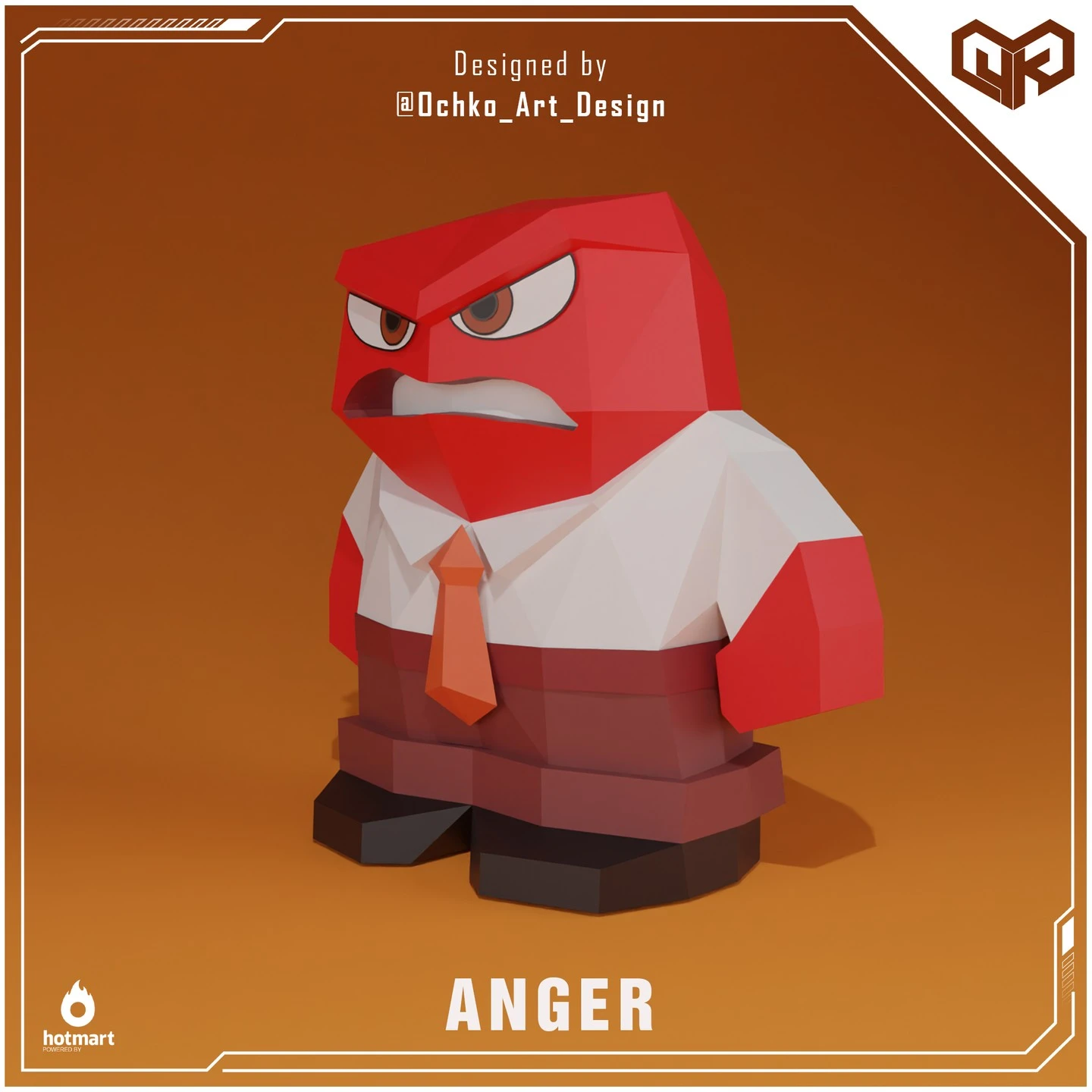 Anger Indide Out Low poly Papercraft | OchkoArtDesign